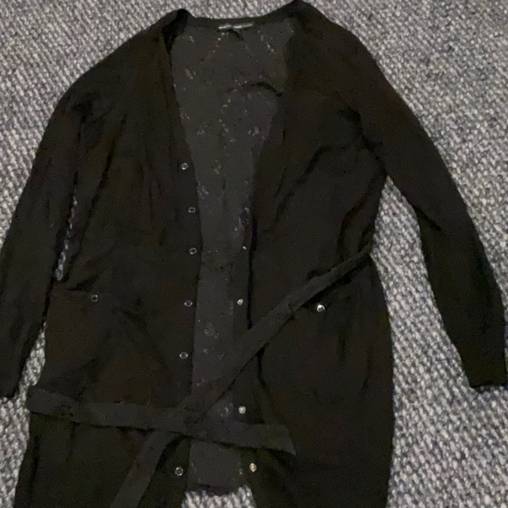 white House Black Market black cardigan sweater sz XL lace back